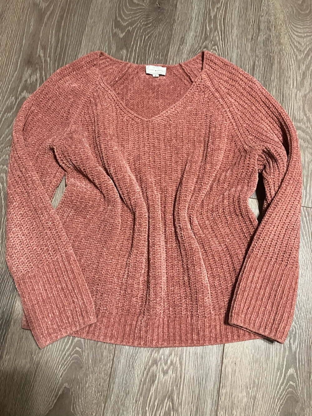 Lucky Brand V-Neck Chenille Sweater - Rosewood